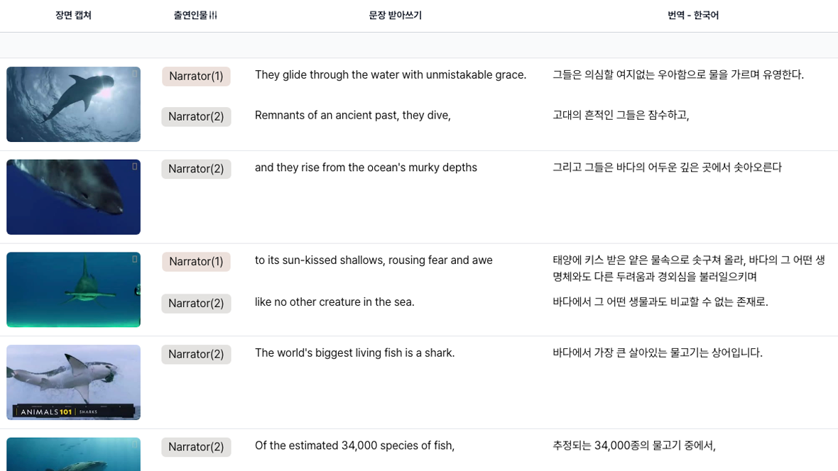 외국어 영상 분석 기능 예시